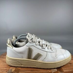 Veja V-10 Sneakers Womens Size US 5‎ EU 36 White Gold Leather Textile